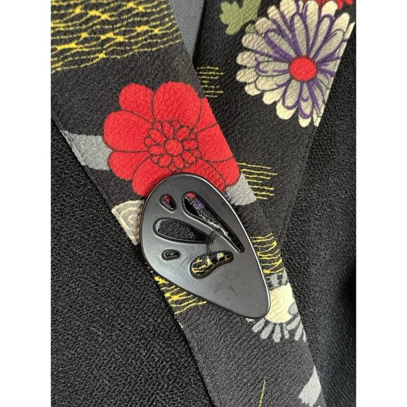 Art Kimono Jacket Women’s XL Black Floral 3/4 Sleeve Designer Boho Travel Party - Picture 2 of 4